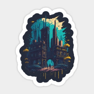 Cyberpunk night city Digital art Sticker